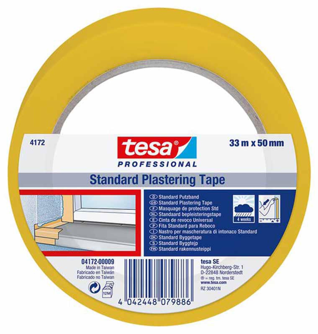 BYGG & SKYDDSTEJP TESA 66001 50 MM X 33 M, GUL