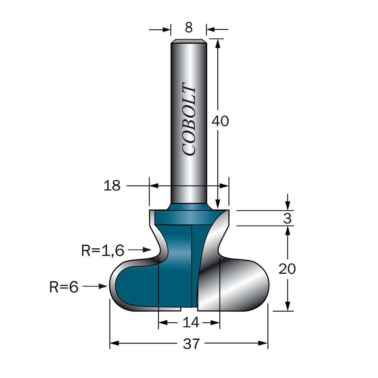 FINGERGREPPSFRÄS D=37 R=6/1.6 L=23 S=8