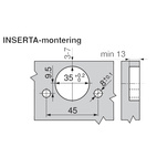 Vinkelgångjärn - BLUM, för heltäckande 45° lucka Standard