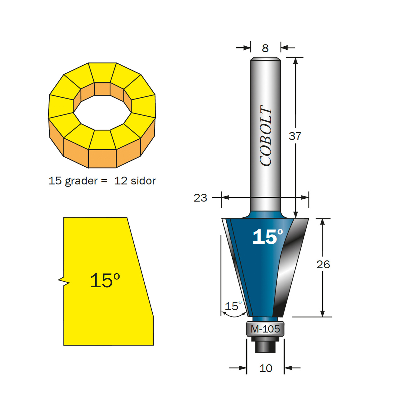 Cobolt - Fasfräs med styrlager 15° och 30°